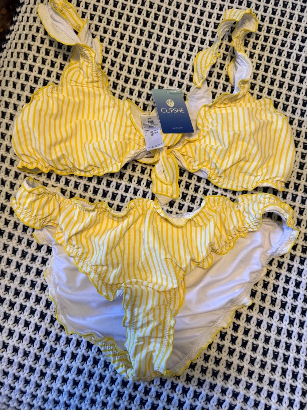 NWT - CupShe Sunny Picnic Striped Bikini Set size XL